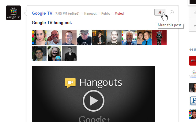 Mute Button for Google+  from Chrome web store to be run with OffiDocs Chromium online