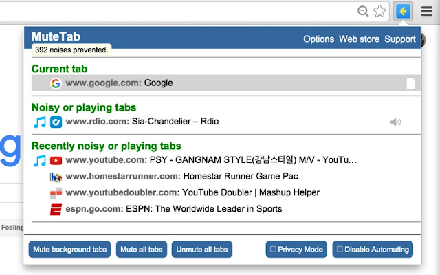 MuteTab B E T A  from Chrome web store to be run with OffiDocs Chromium online