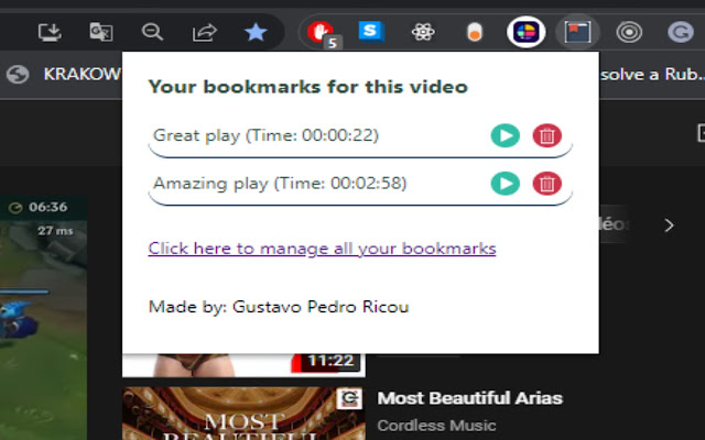 My YouTube Bookmarks  from Chrome web store to be run with OffiDocs Chromium online