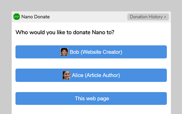 Nano Donate  from Chrome web store to be run with OffiDocs Chromium online