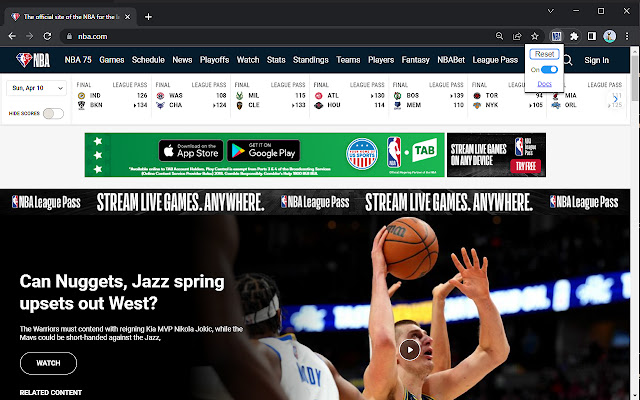 NBA.com AU to USA  from Chrome web store to be run with OffiDocs Chromium online