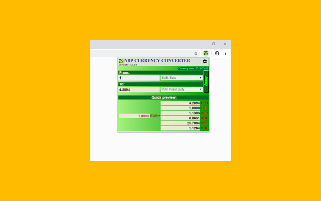 NBP Currency Converter  from Chrome web store to be run with OffiDocs Chromium online