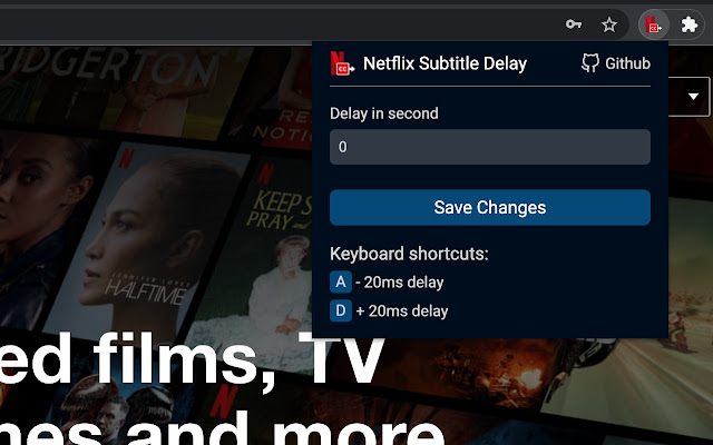 Netflix Subtitle Delay  from Chrome web store to be run with OffiDocs Chromium online