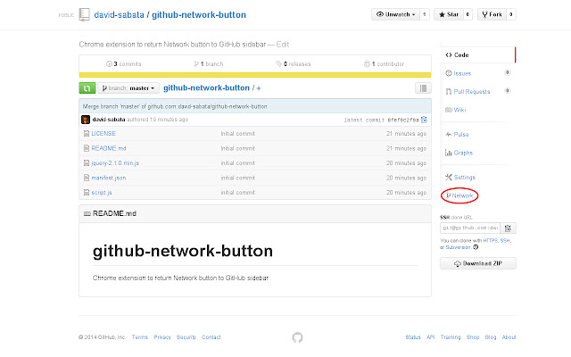 Network button for GitHub  from Chrome web store to be run with OffiDocs Chromium online