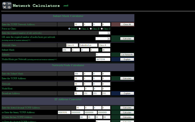 Calculadora de red de Chrome web store para ejecutarse con OffiDocs Chromium en línea