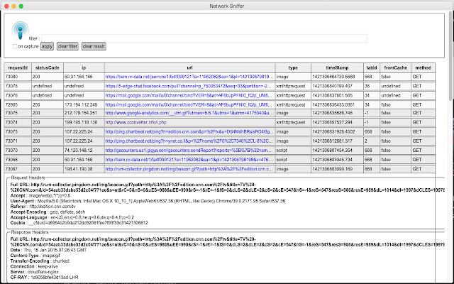 Network Sniffer  from Chrome web store to be run with OffiDocs Chromium online