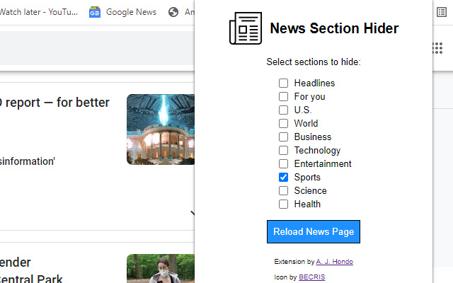 News Section Hider  from Chrome web store to be run with OffiDocs Chromium online