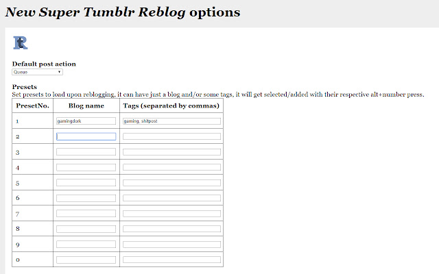 New Super Tumblr Reblog  from Chrome web store to be run with OffiDocs Chromium online