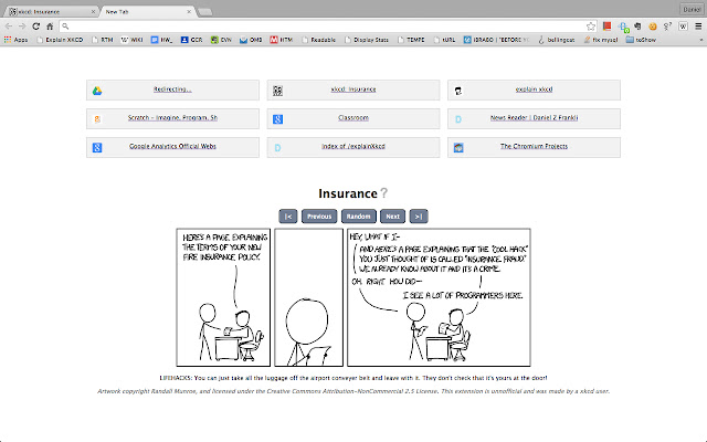 New tab page with the latest XKCD  from Chrome web store to be run with OffiDocs Chromium online