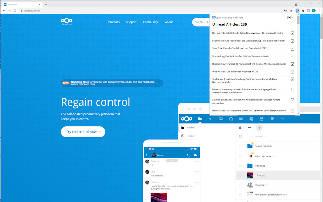 Nextcloud News Checker  from Chrome web store to be run with OffiDocs Chromium online