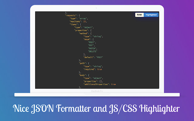 Nice JSON Formatter and JS/CSS Highlighter  from Chrome web store to be run with OffiDocs Chromium online