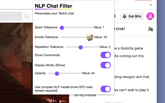 NLP Twitch Chat Filter  from Chrome web store to be run with OffiDocs Chromium online