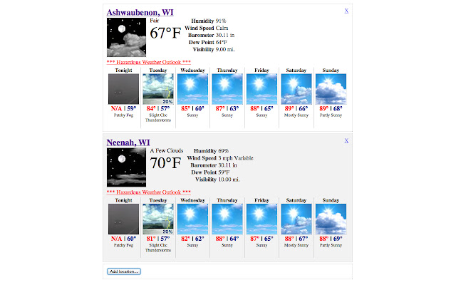 NOAA NWS Weather Forecast  from Chrome web store to be run with OffiDocs Chromium online