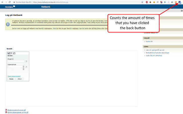 Nordea Back Button Blocker  from Chrome web store to be run with OffiDocs Chromium online