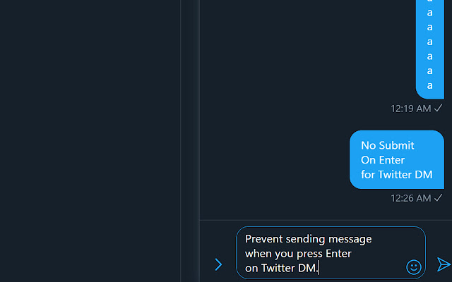 No Submit On Enter for Twitter DM  from Chrome web store to be run with OffiDocs Chromium online