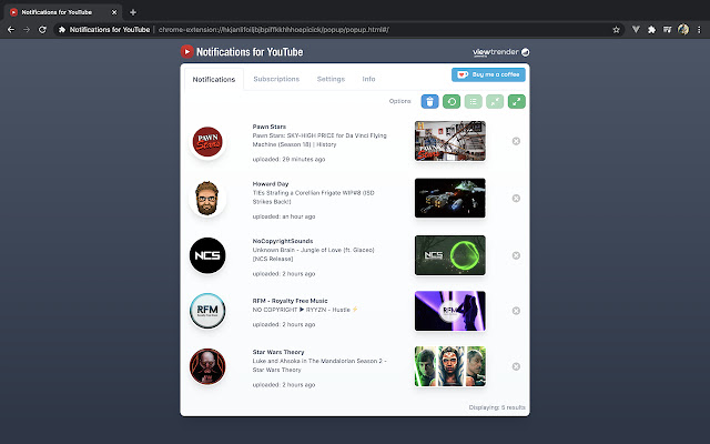 Notifications for YouTube  from Chrome web store to be run with OffiDocs Chromium online