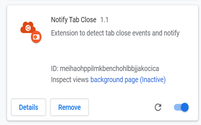 Notify Tab Close  from Chrome web store to be run with OffiDocs Chromium online