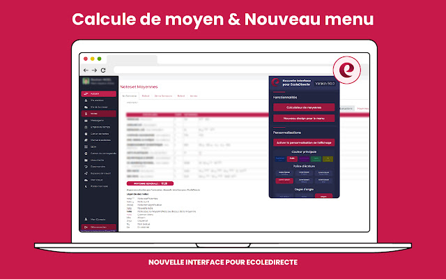 Nouvelle Interface pour EcoleDirecte  from Chrome web store to be run with OffiDocs Chromium online