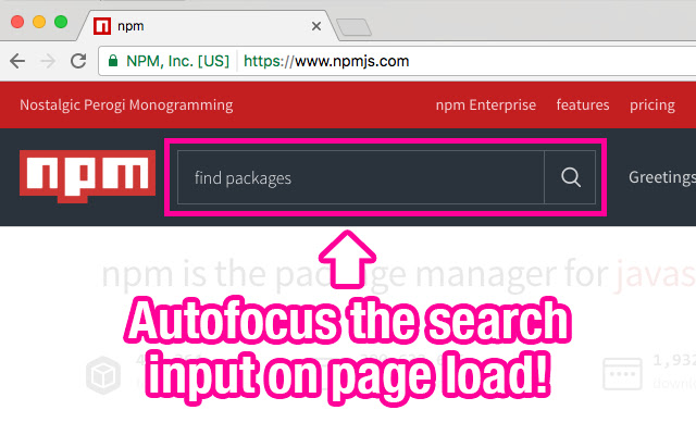 npmjs search autofocus  from Chrome web store to be run with OffiDocs Chromium online