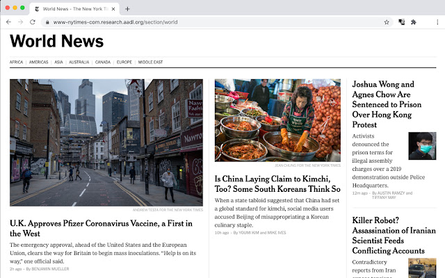 NY Times via AADL  from Chrome web store to be run with OffiDocs Chromium online