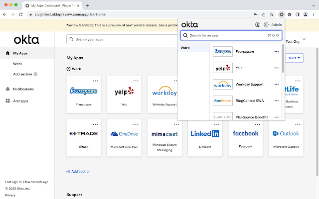 Okta Browser Plugin  from Chrome web store to be run with OffiDocs Chromium online