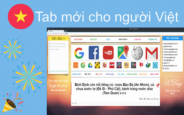 OkTab+ (Tab mới cho người Việt)  from Chrome web store to be run with OffiDocs Chromium online