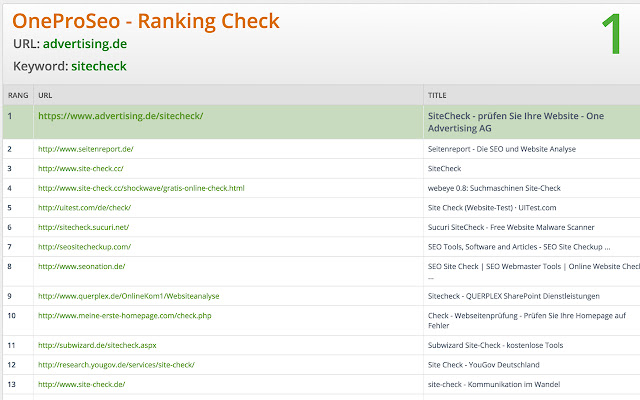 OneProSeo Ranking Check  from Chrome web store to be run with OffiDocs Chromium online