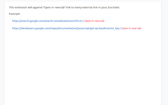 Open JIRA external links in a new tab  from Chrome web store to be run with OffiDocs Chromium online