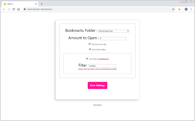 Open Random Bookmarks  from Chrome web store to be run with OffiDocs Chromium online