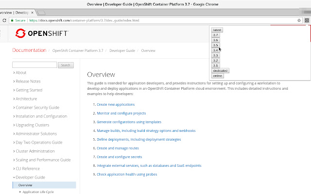 OpenShift doc version switcher  from Chrome web store to be run with OffiDocs Chromium online