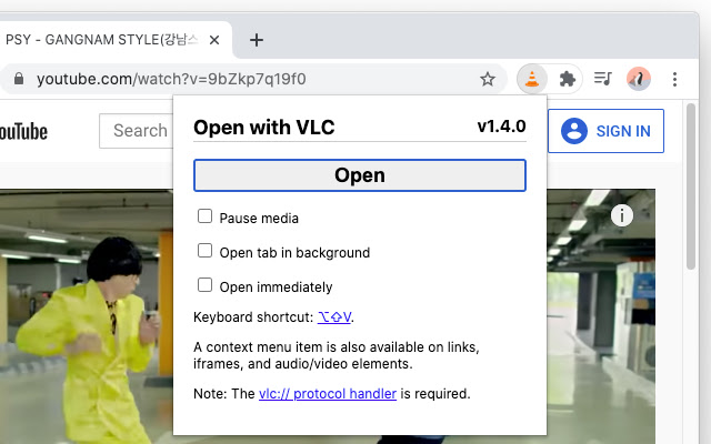 Open with VLC  from Chrome web store to be run with OffiDocs Chromium online