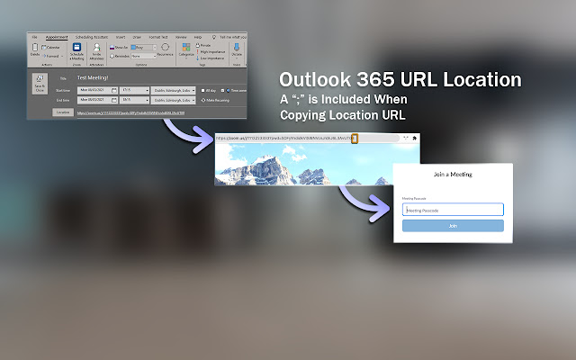 Outlook 365 to Zoom Meetings, URL Cleaner  from Chrome web store to be run with OffiDocs Chromium online