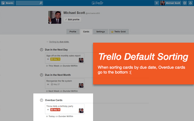 Overdue Trello Cards First!  from Chrome web store to be run with OffiDocs Chromium online