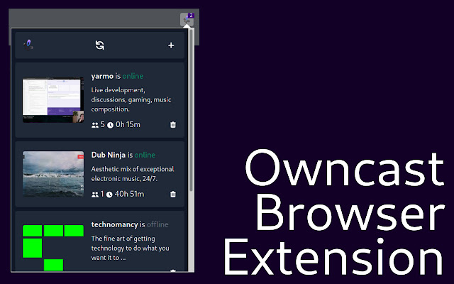 OwnCast Extension  from Chrome web store to be run with OffiDocs Chromium online