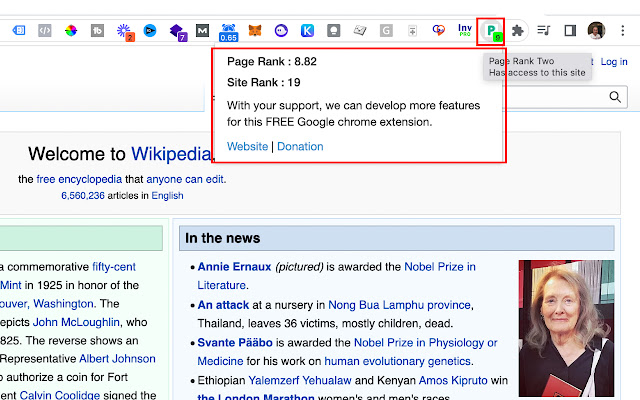 Page rank 2  from Chrome web store to be run with OffiDocs Chromium online