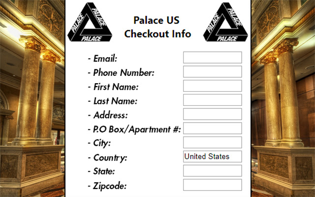 Palace US Checkout Autofiller  from Chrome web store to be run with OffiDocs Chromium online