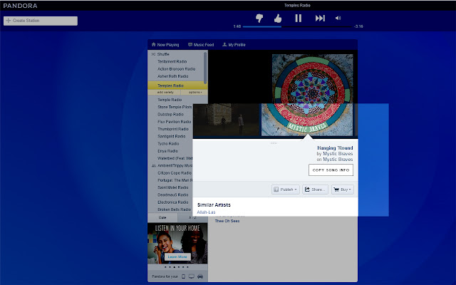 Pandora Copy Song Info To Clipboard  from Chrome web store to be run with OffiDocs Chromium online