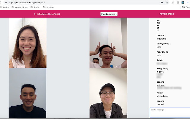 PartyChat screenshare  from Chrome web store to be run with OffiDocs Chromium online