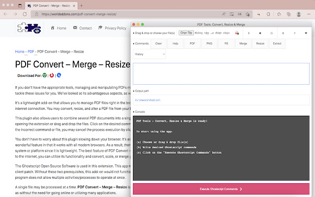 PDF Convert – Merge – Resize  from Chrome web store to be run with OffiDocs Chromium online