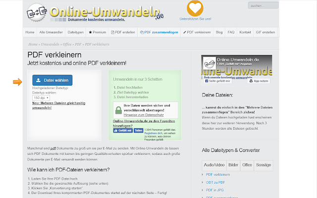 PDF verkleinern Online Umwandeln.de  from Chrome web store to be run with OffiDocs Chromium online