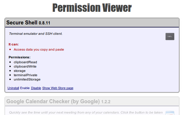 Permission Viewer  from Chrome web store to be run with OffiDocs Chromium online