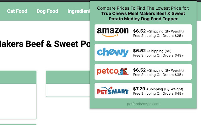 Pet Food Sherpa  from Chrome web store to be run with OffiDocs Chromium online