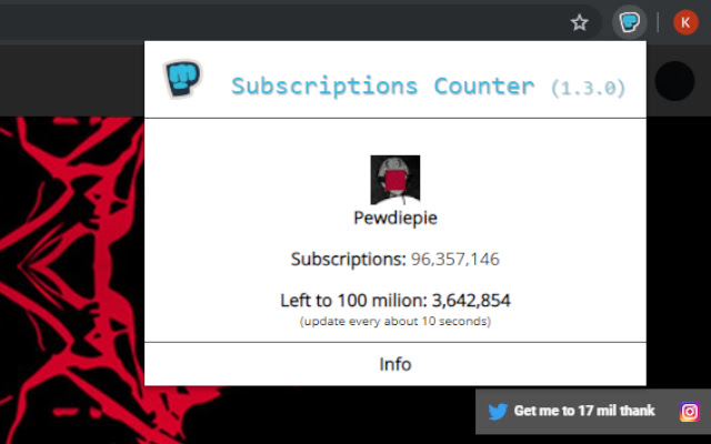 Pewdiepie Subscriptions Counter  from Chrome web store to be run with OffiDocs Chromium online