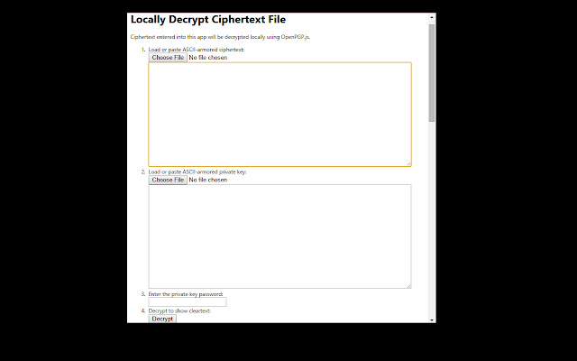 PGP Local Decrypt  from Chrome web store to be run with OffiDocs Chromium online