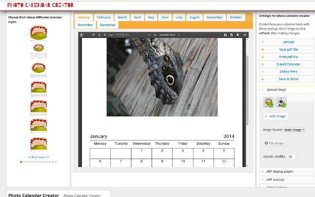 Photo Calendar Creator Application  from Chrome web store to be run with OffiDocs Chromium online