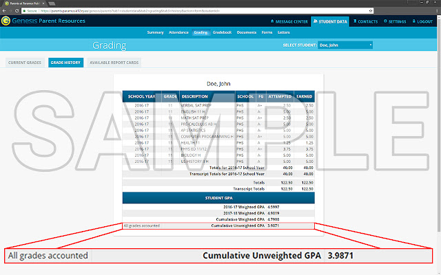 PHS GPA Calc  from Chrome web store to be run with OffiDocs Chromium online