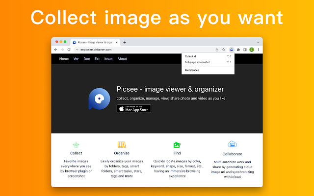 Picsee collect and organize image  from Chrome web store to be run with OffiDocs Chromium online