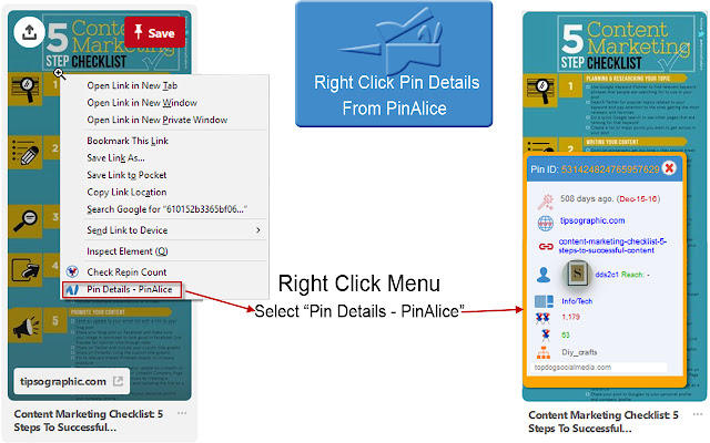 Pin Details PinAlice  from Chrome web store to be run with OffiDocs Chromium online