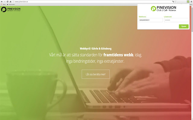 Pinevision Telavox  from Chrome web store to be run with OffiDocs Chromium online