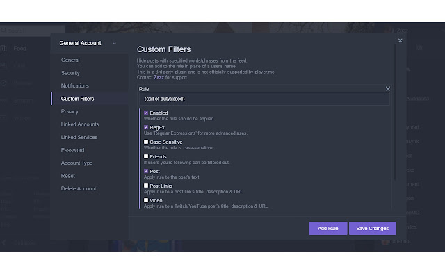 Player.me custom filter  from Chrome web store to be run with OffiDocs Chromium online